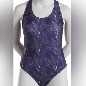 Nicole Millar Studio Navy with Rose-Gold Leaf Print One-Piece Swimsuit Sz S